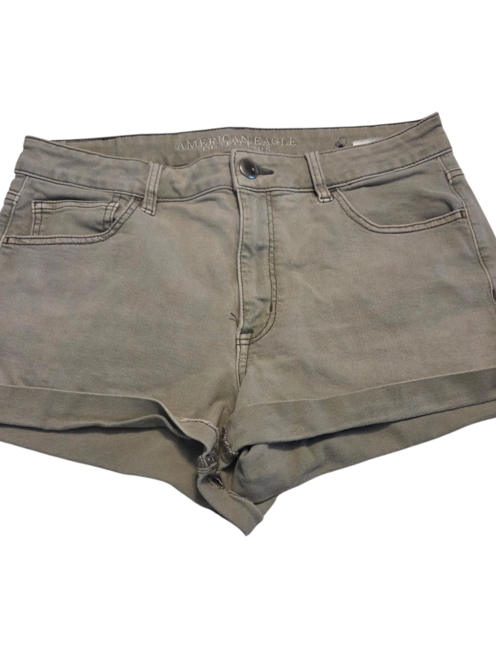American Eagle Super Hi-Rise Shortie Denim Jean Shorts Size 12 Gray 2% Elastane